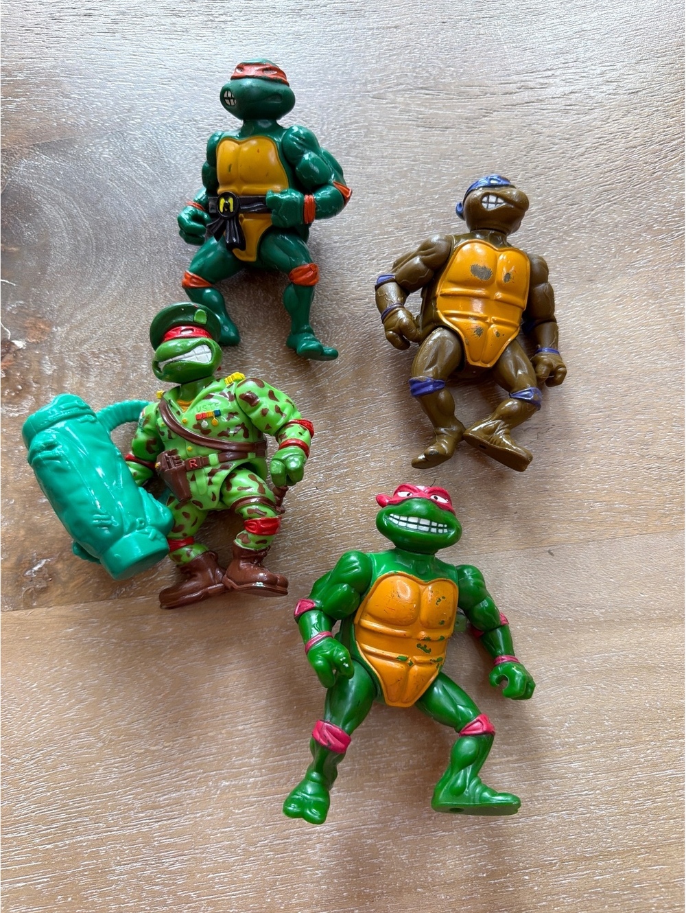 Vintage TMNT Action Figure Lot of 4 Playmates 1990-91 Storage Shell Turtles Camo